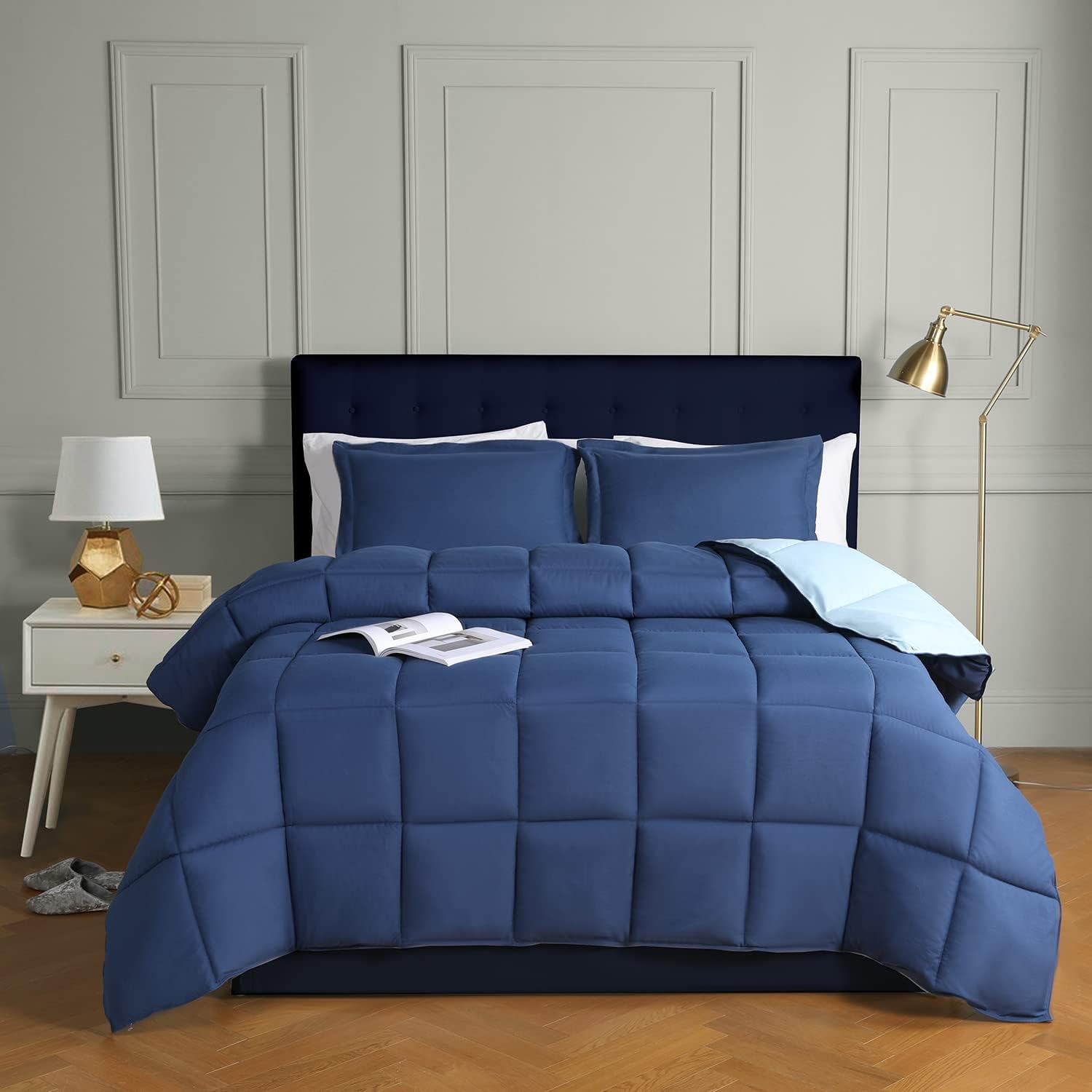 HIG 2 Piece Navy Coverless Duvet Single 135cm x 200cm - Baffle Box Design - 10.5...