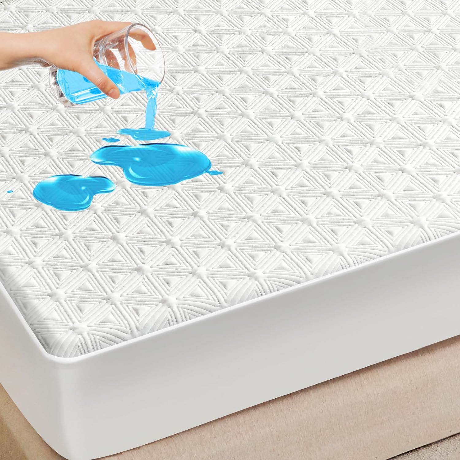 Waterproof Mattress Protector Queen Size, Deep Pocket up to 22 Inches, Breathabl...