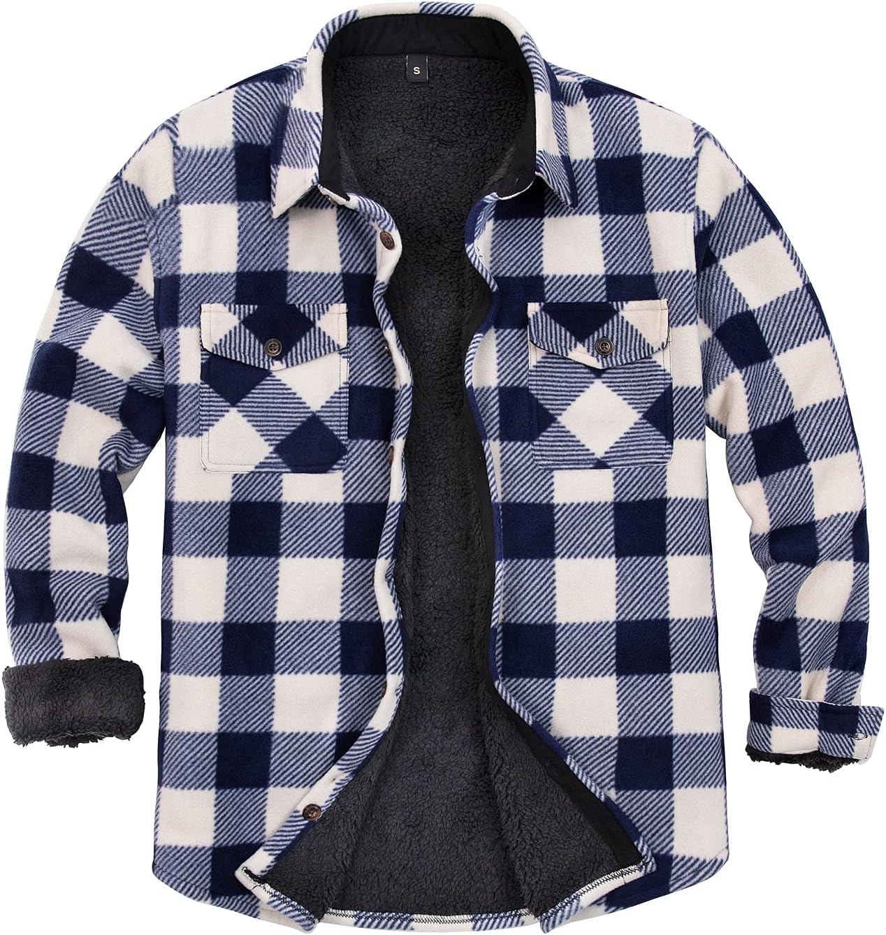 ZENTHACE Men's Warm Sherpa Lined Fleece Plaid Flannel Shirt Jacket(All Sherpa Fl...