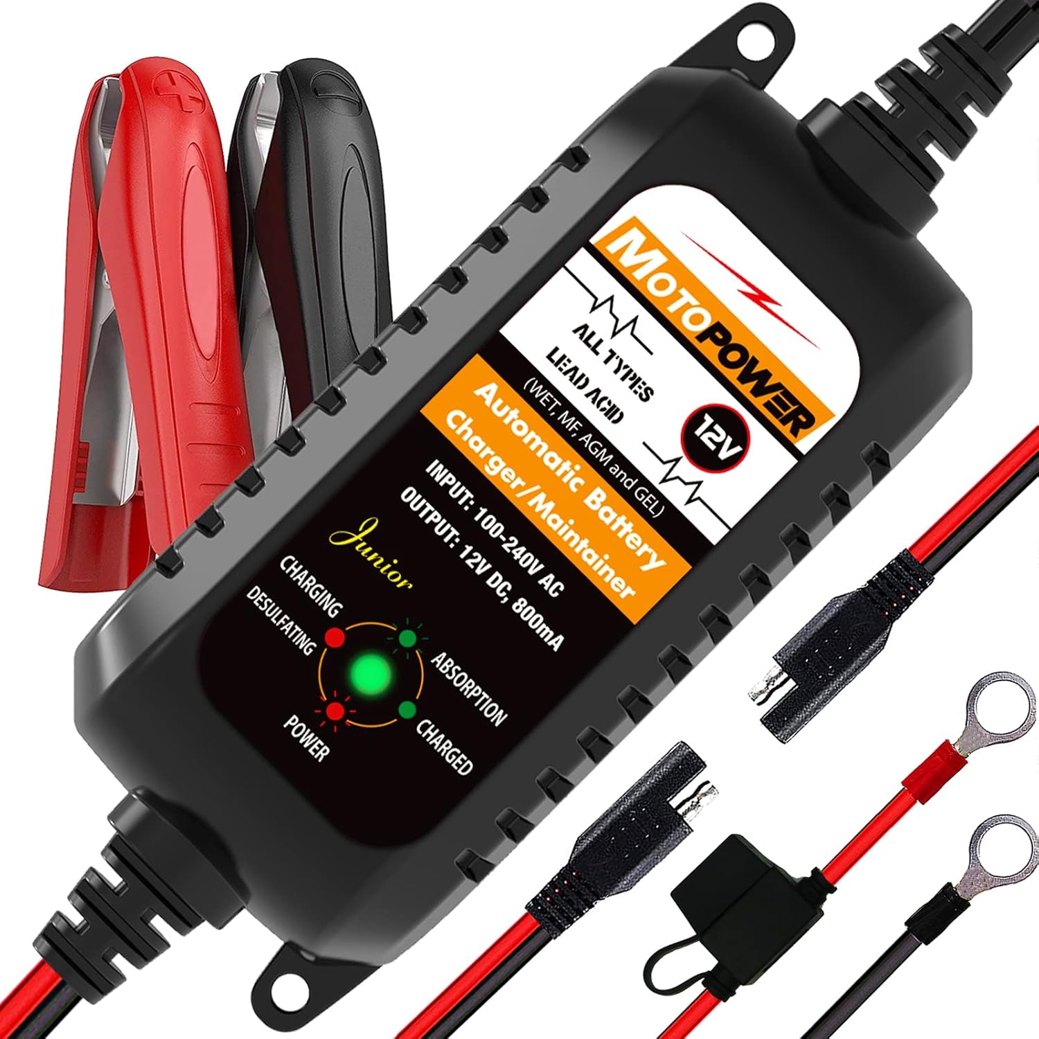 MOTOPOWER MP00205A 12V 800mA Automatic Battery Charger, Maintainer, Trickle and...