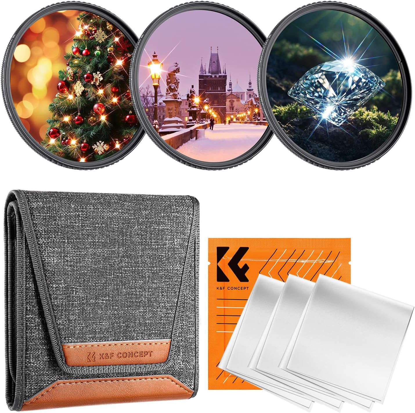 K&F Concept 82mm Star Filters Kit (3pcs) 4 Points 6 Points 8 Points Cross Screen...