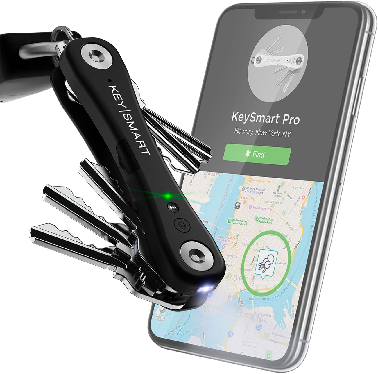 KeySmart Pro - Compact Smart Trackable Key Holder w LED Flashlight & Tile Blueto...