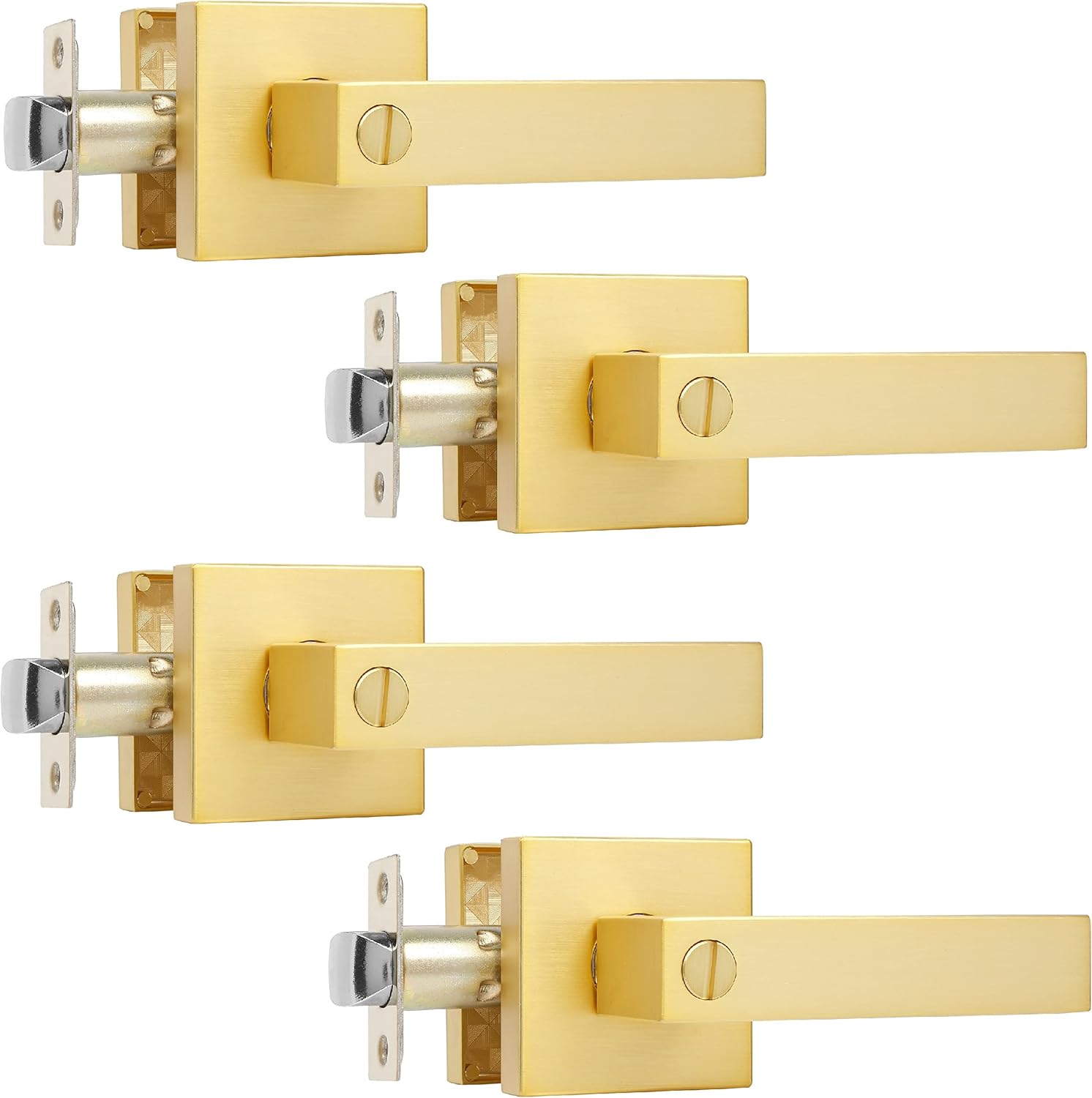 Leydebong 4 Pack Gold Door Handles, Bed and Bath Privacy Door Levers Satin Brass...