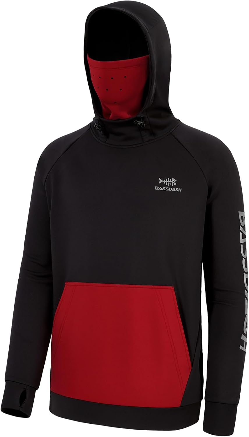 BASSDASH Men’s Fishing Fleece Hoodie with Neck Gaiter Water Resistant Performanc...