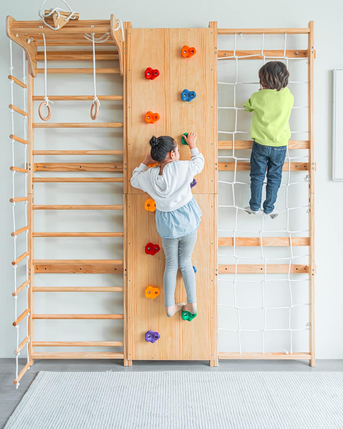 Avenlur Walnut 9-in-1 Swedish Ladder Wall Gym Set 94.5" Height