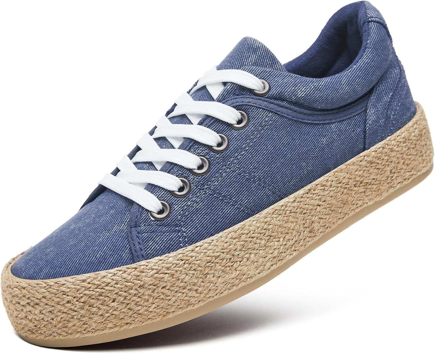 Uoidru Canvas Shoes for Women Platform Sneakers Soft Washed Demin Canvas Sneaker...