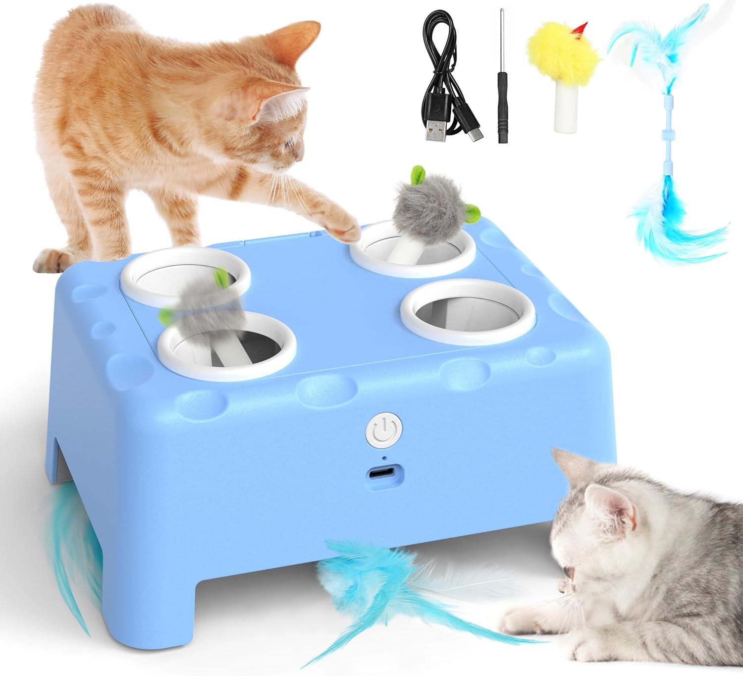 PUHOHUN Cat Toys for Indoor Cats - Rechargeable Silent Automatic Feather Mice In...