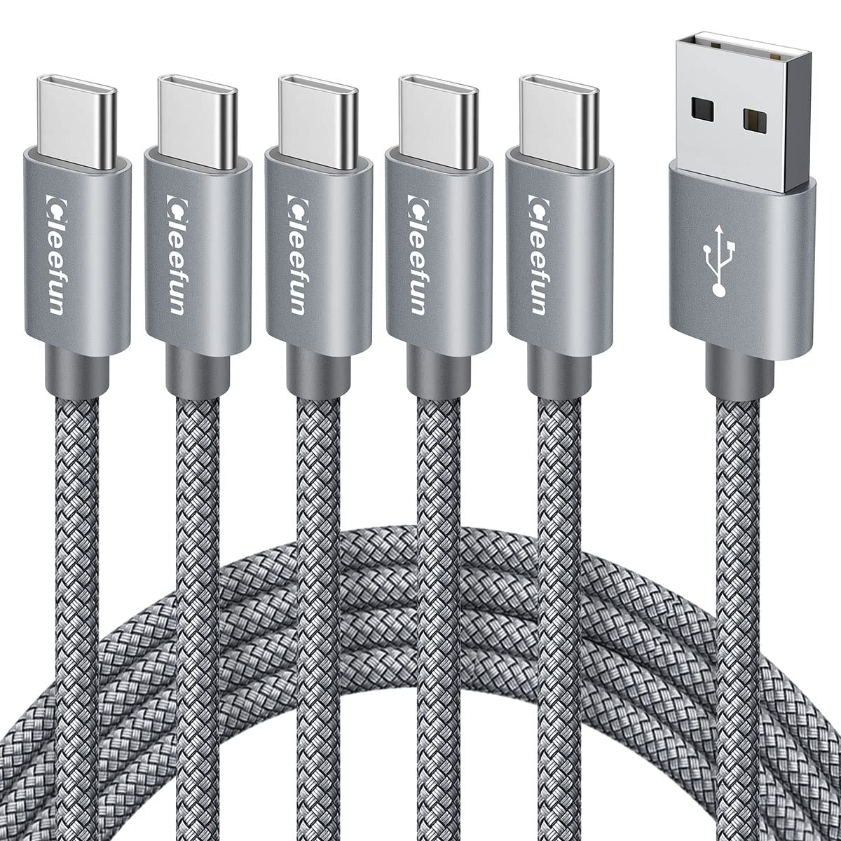 USB Type C Cable [5-Pack, 1m/3ft], USB-A to USB-C Lead 3A Fast Charging Nylon US...