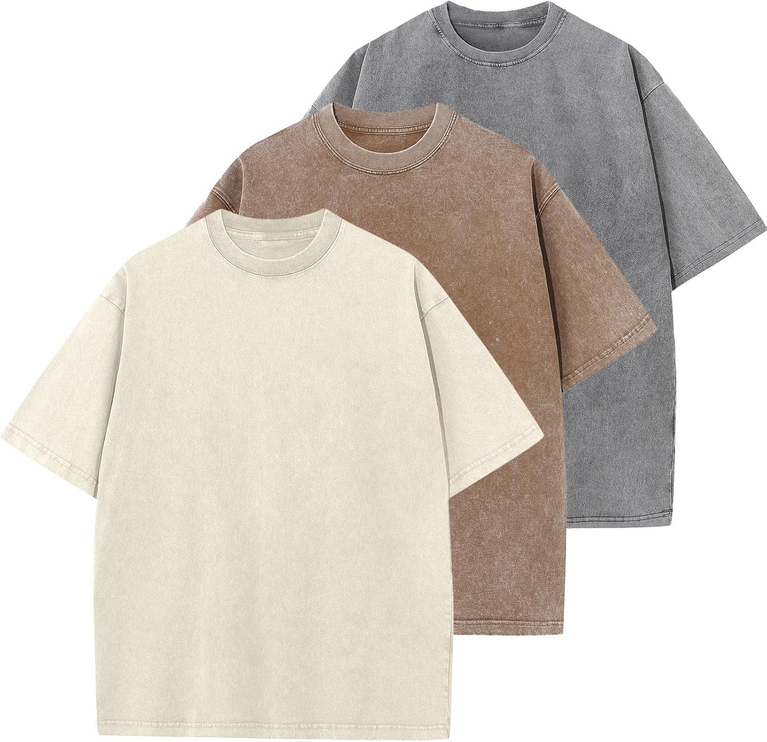 Men's Cotton T-Shirts Oversized Unisex Short Sleeves Casual Loose Wash Solid Bas...