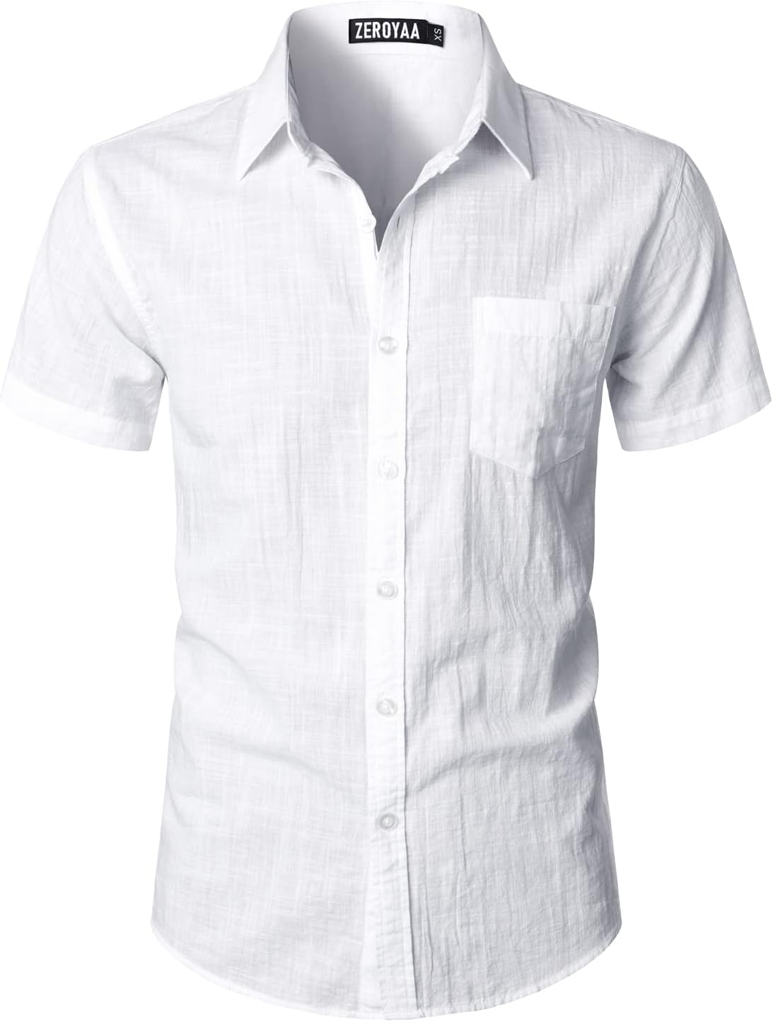 ZEROYAA Men's Fitted Cotton Linen Casual Short Sleeve Button Up Shirts Lightweig...