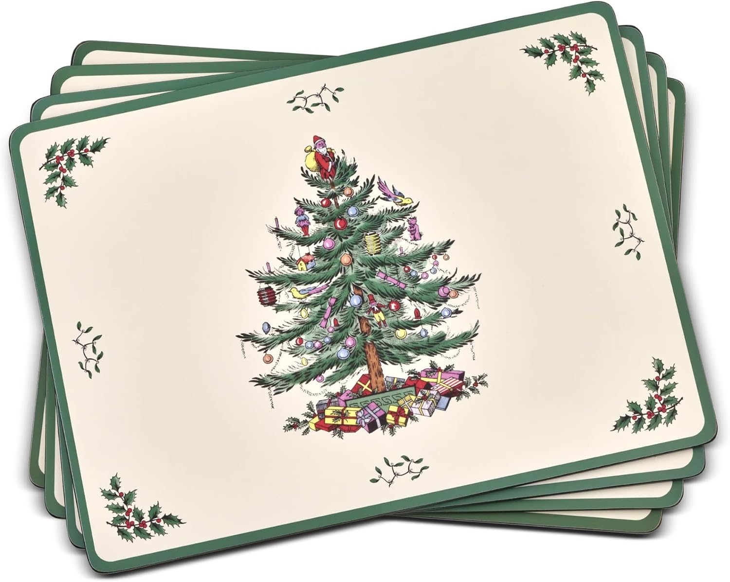Spode Christmas Tree Placemats, Set of 4 - Cork-Backed Heat Resistant Placemats...