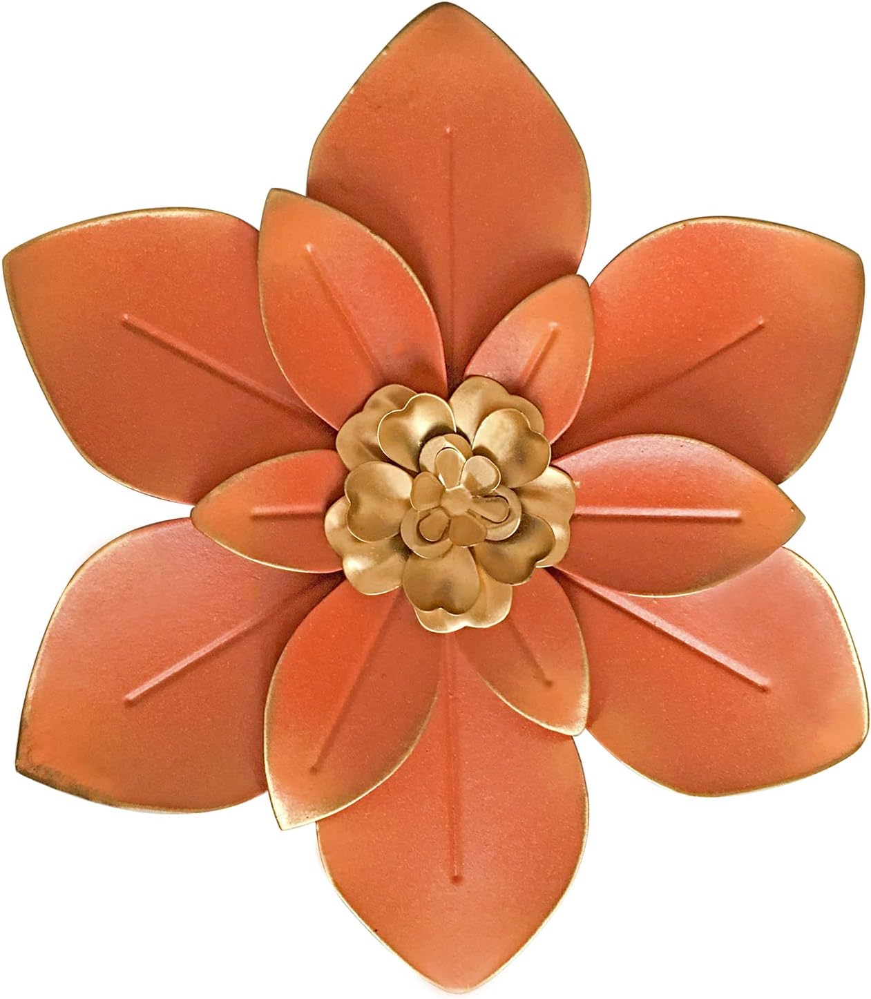Metal Flower Wall Art Decor, 10“ Rustic Modern Floral Sculpture, Distressed Iron...