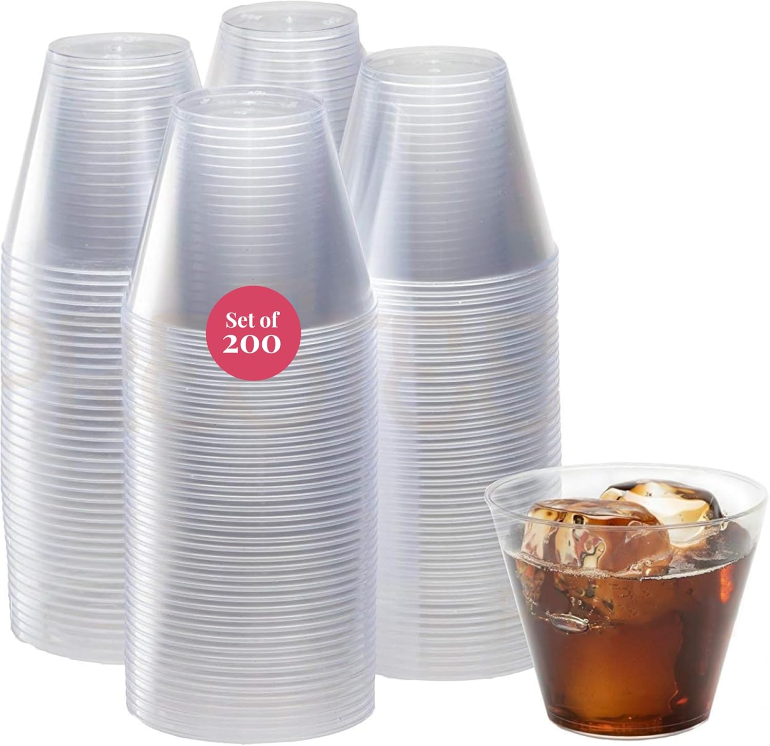 Prestee 200 Plastic Cups - 9 Oz Clear Disposable Cups, Plastic Drinking Glasses,...