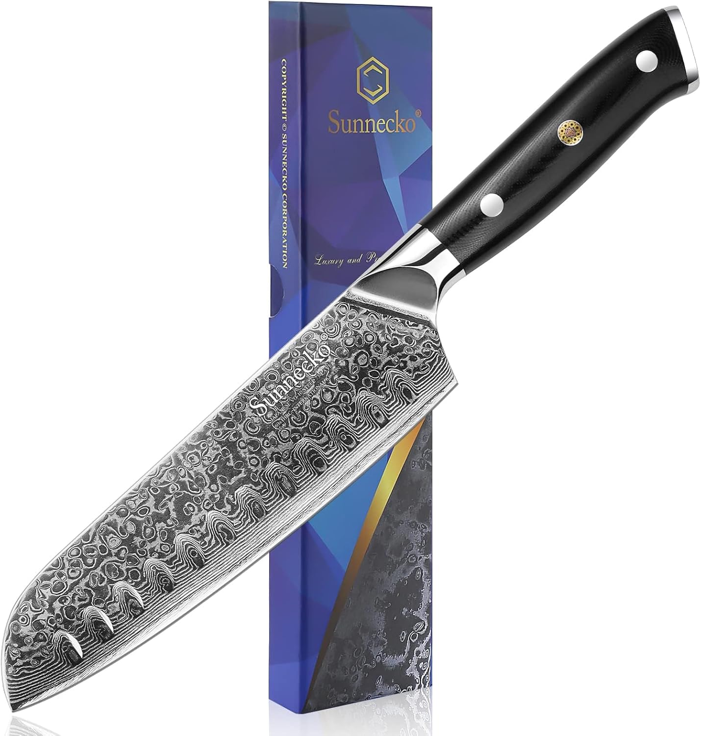 Sunnecko Damascus Chef Knife Japanese Santoku Knife 7 Inch Chopping Knife Vegeta...