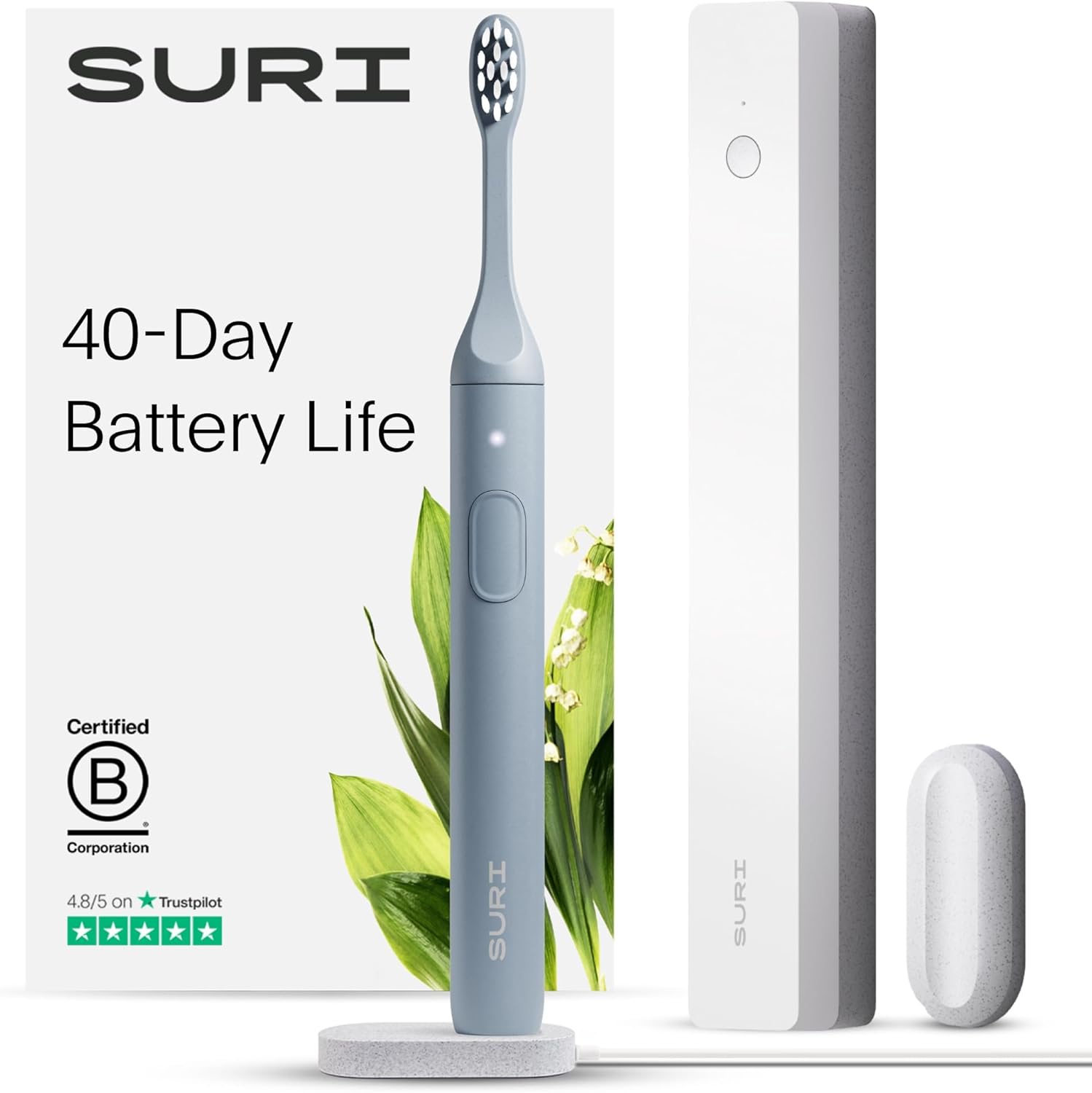 SURI Electric Toothbrush—Sustainable Electric Toothbrushes Adults, Slim Sonic To...