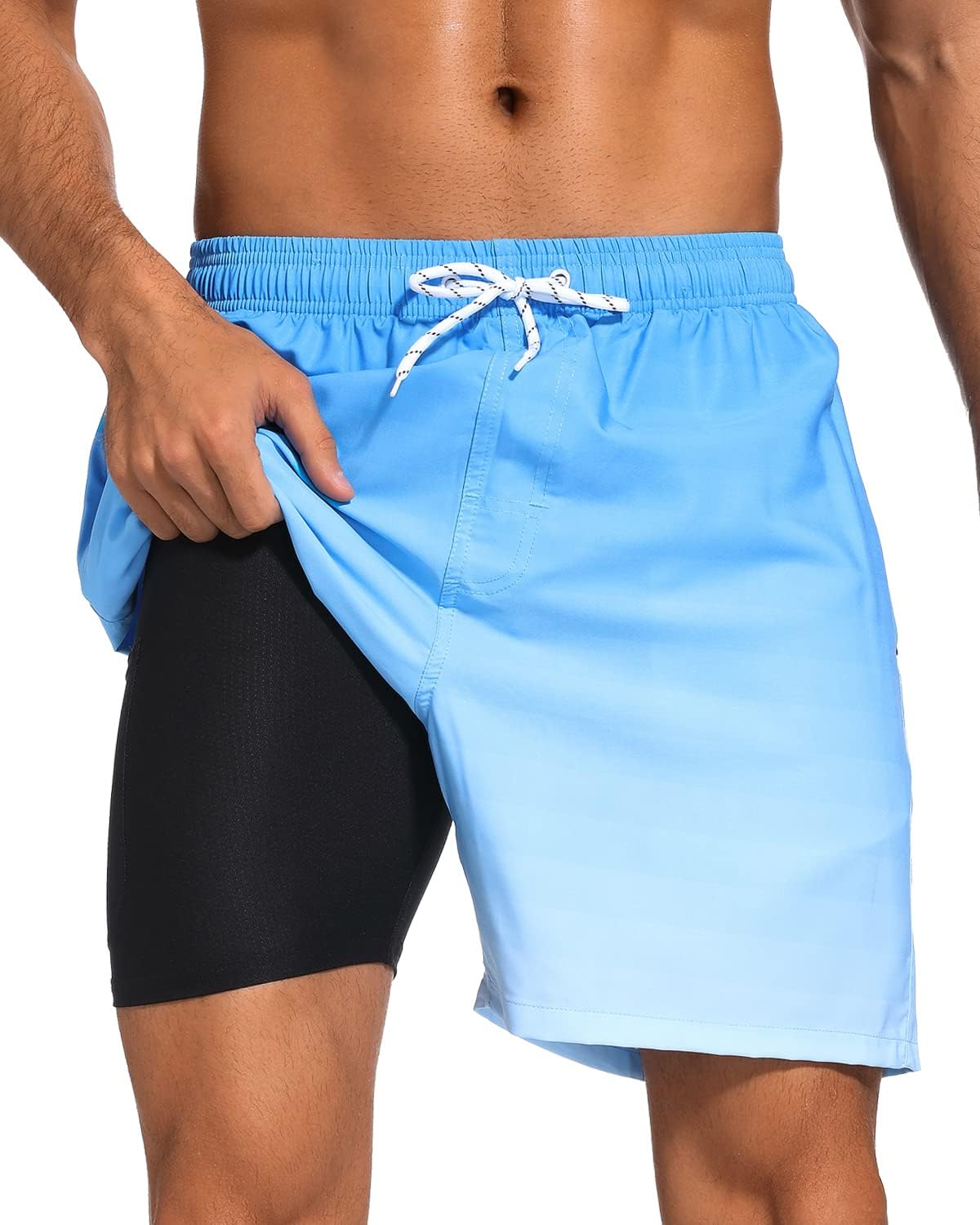 SILKWORLD Mens Swim Trunks with Compression Liner 2 in 1 Quick Dry Bathing Suit...