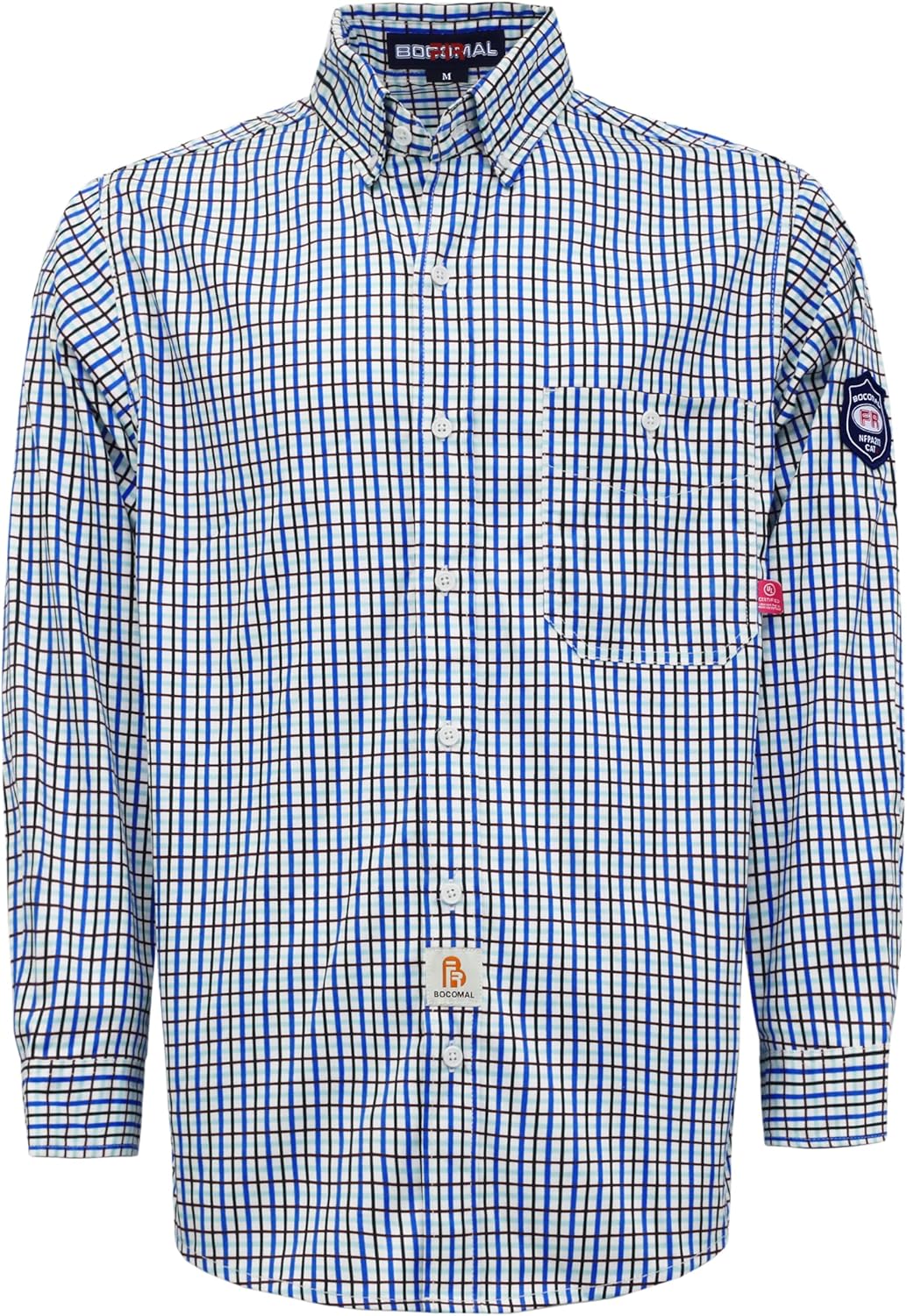 BOCOMAL FR Shirts for Men Printed Plaid Flame Resistant Clothing 6.5oz Cotton Bu...