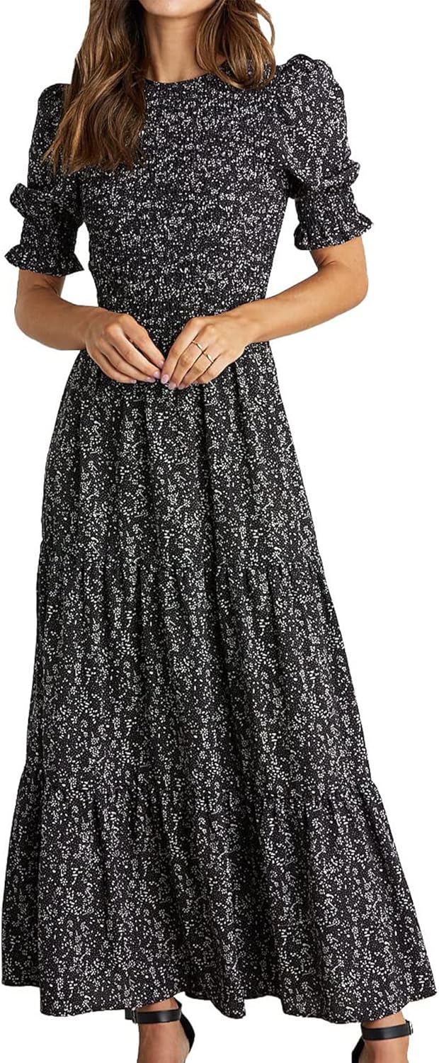 BTFBM Women Casual Summer Dresses 2024 Spring Crew Neck Ruffle Short Sleeve Flor...