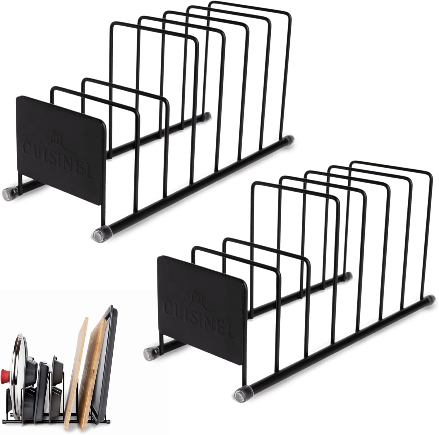 Cuisinel Lid and Dish Organizer Rack - 2-Pack Matte Black Kitchen Storage Organi...