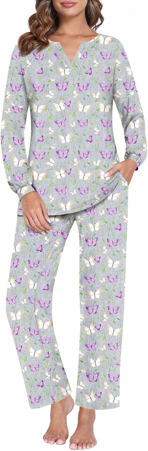 Anyally Plus Size 2 Piece Womens Fall Pajama Sets, Lounge Sleepwear Ladies Pjs S...