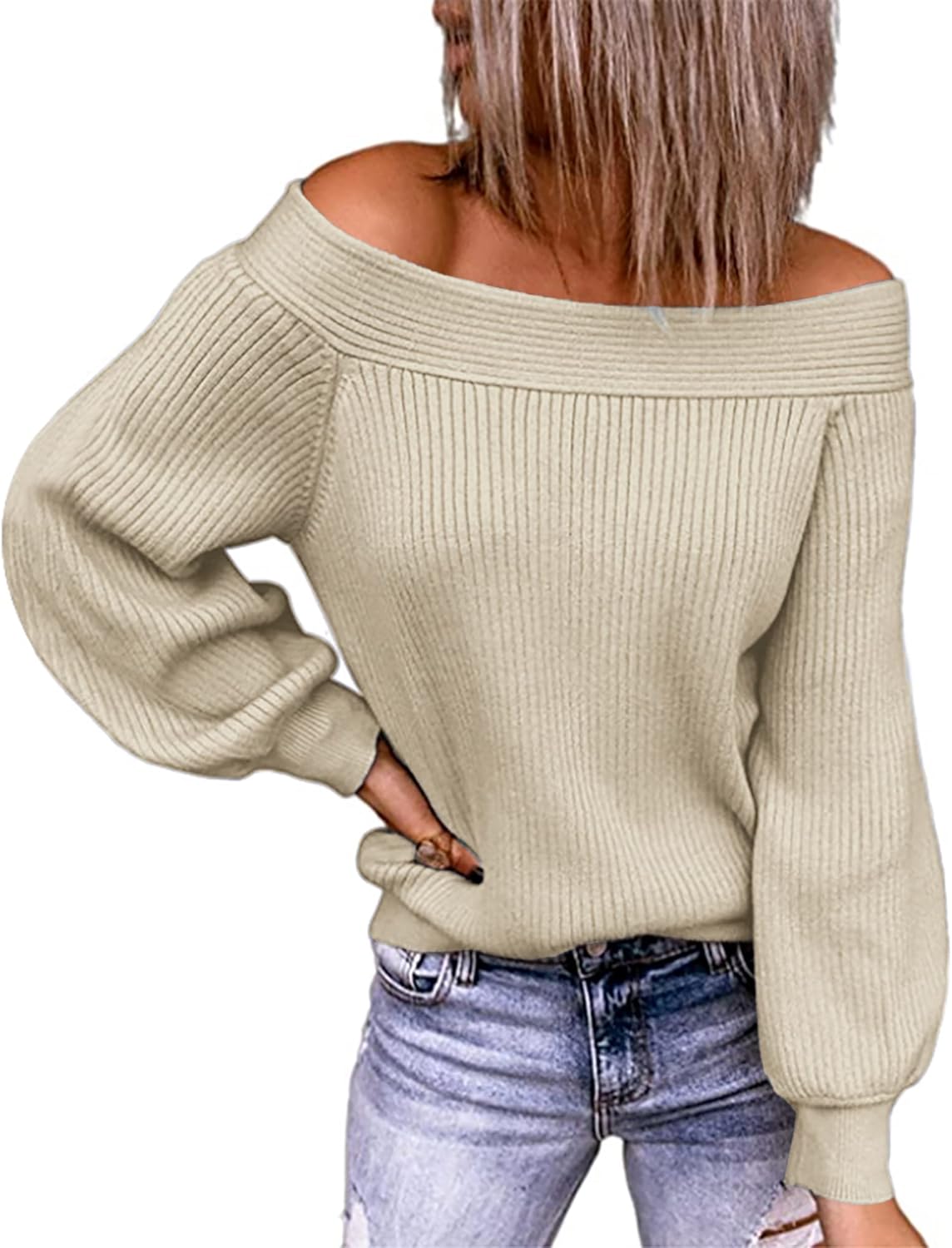 KIRUNDO 2024 Fall Winter Women's Off Shoulder Sweater Long Sleeve Cold Shoulder...