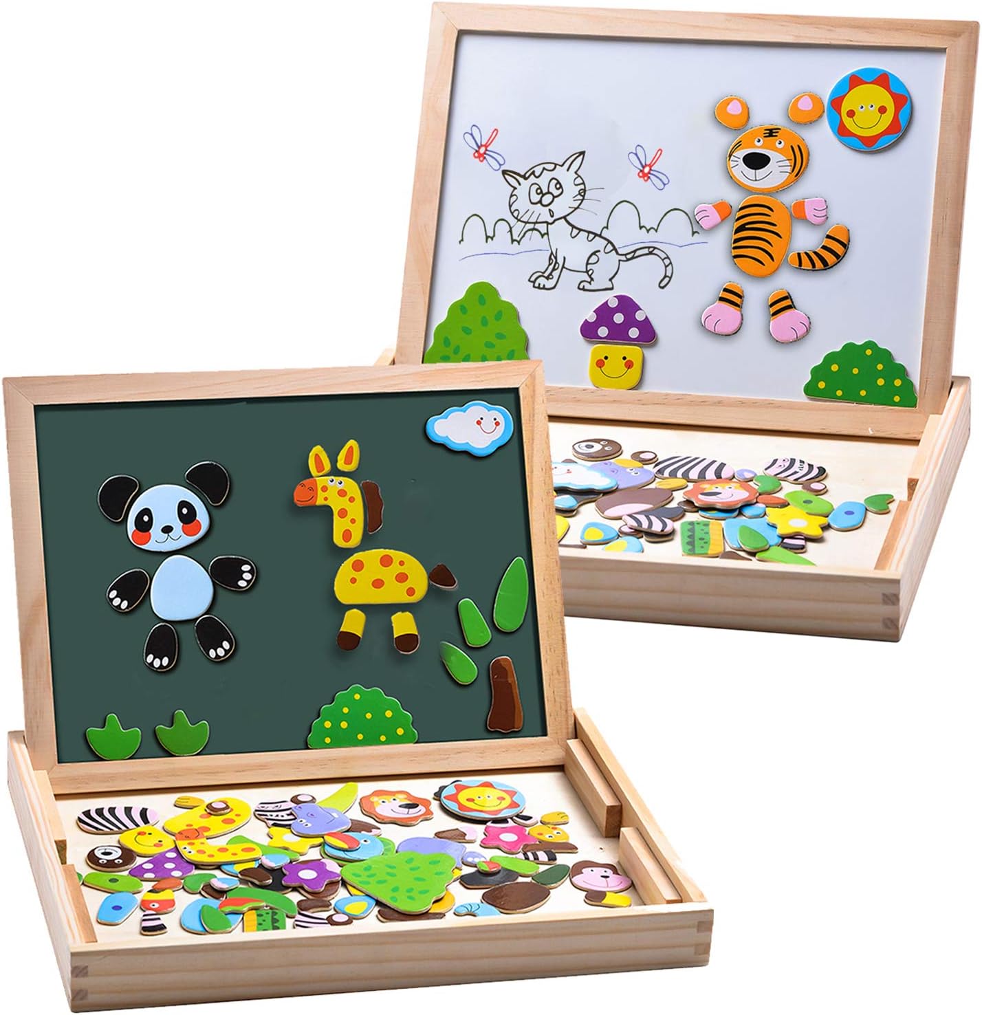 MOVEONSTEP Magnetic Puzzles Educational Wooden Toy 100 PCS Double Sided Magnetic...