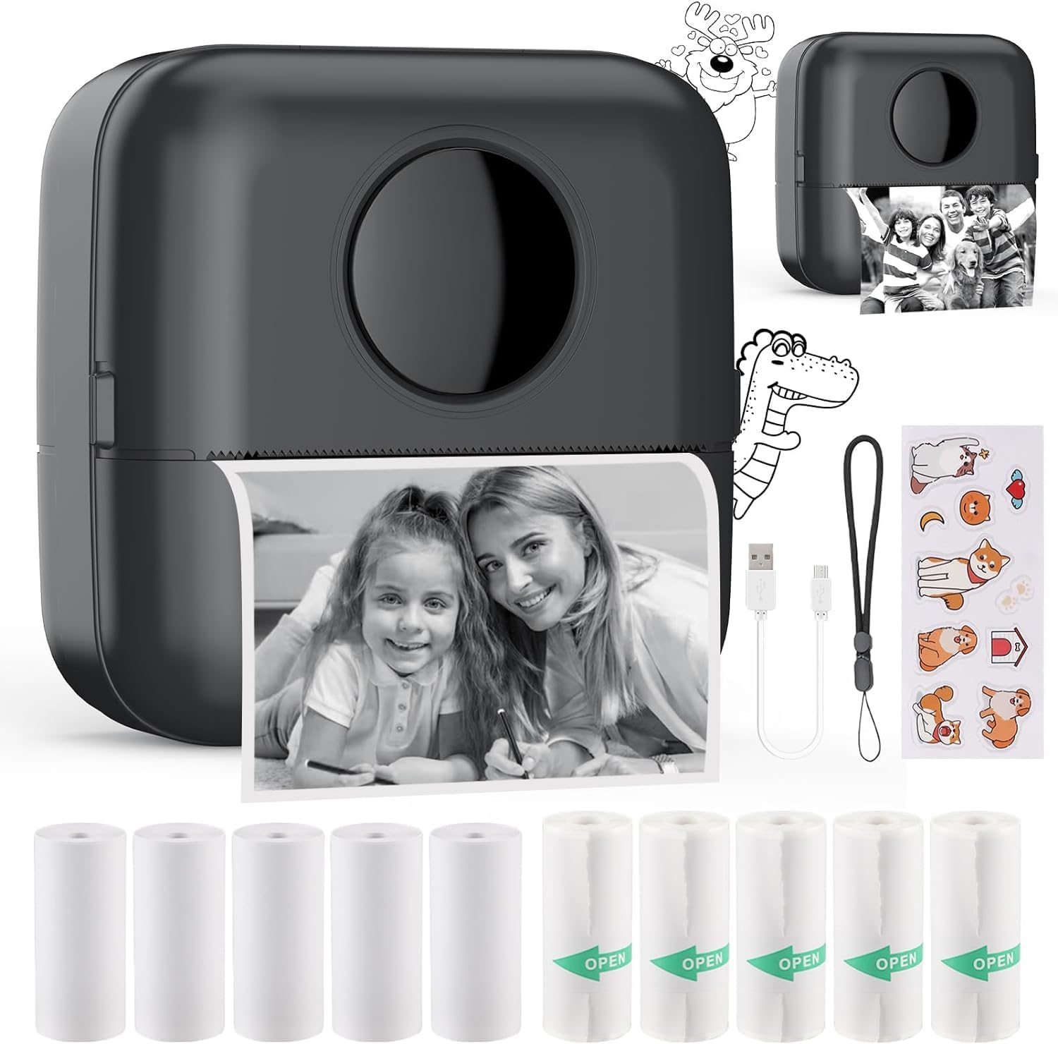HuiJuKeJi Mini Printer, Portable Printer with Sticker and 10 Rolls of Thermal Pa...