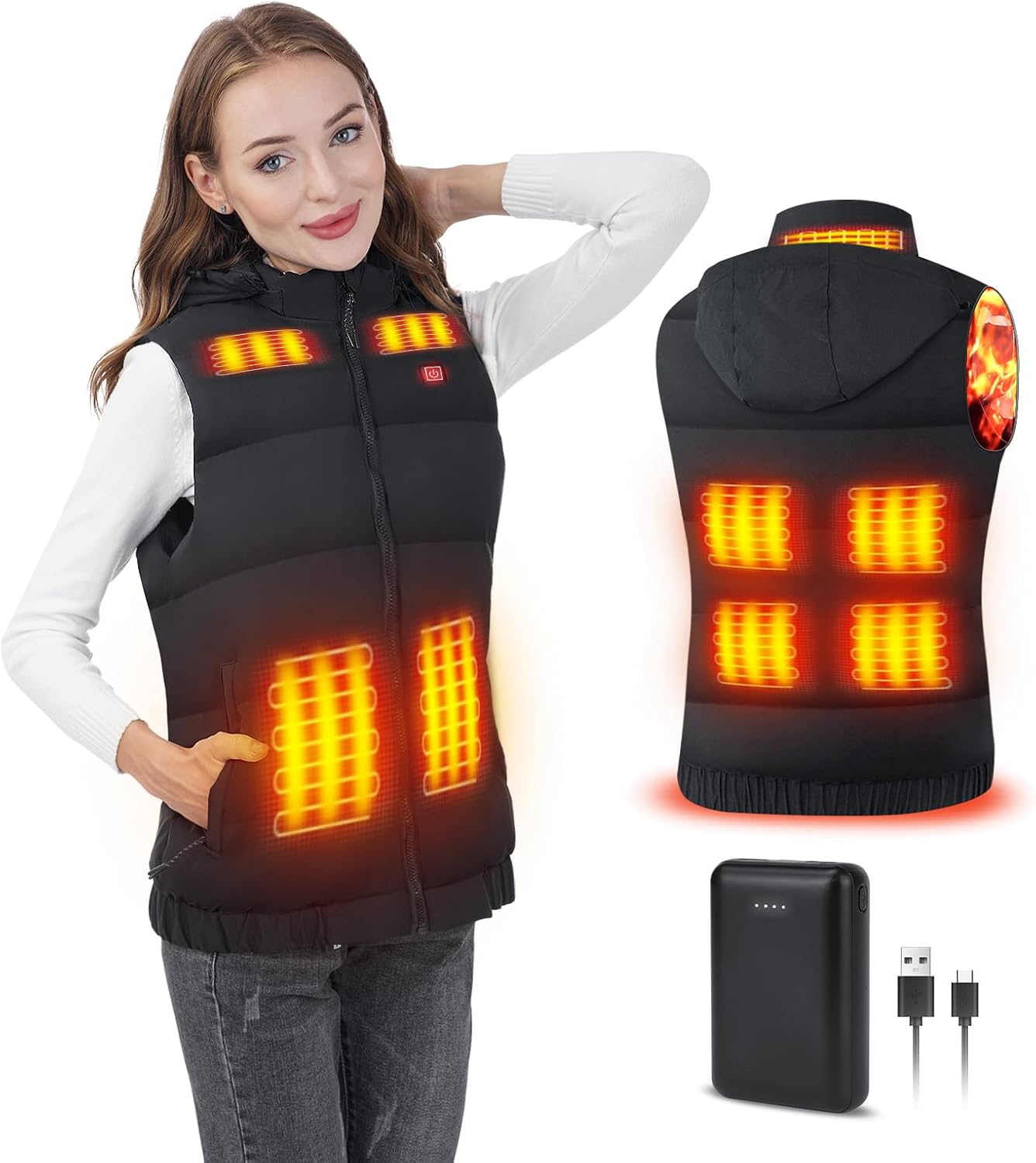 Rrtizan Heated Vest for Men and Women, Hood Heated Gilet with 3 Temperature Leve...