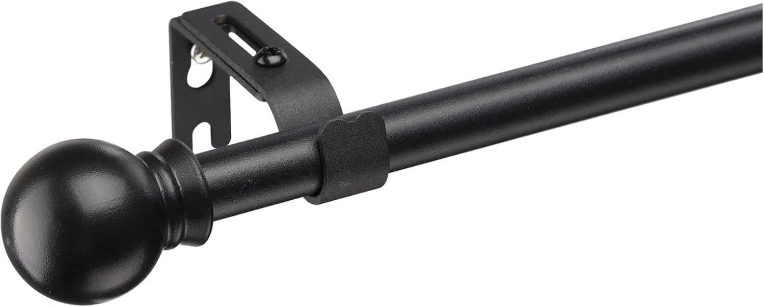 Curtain Poles with Round Finials 76 to 116 cm, 1.6 cm diameter Matt Black Curtai...