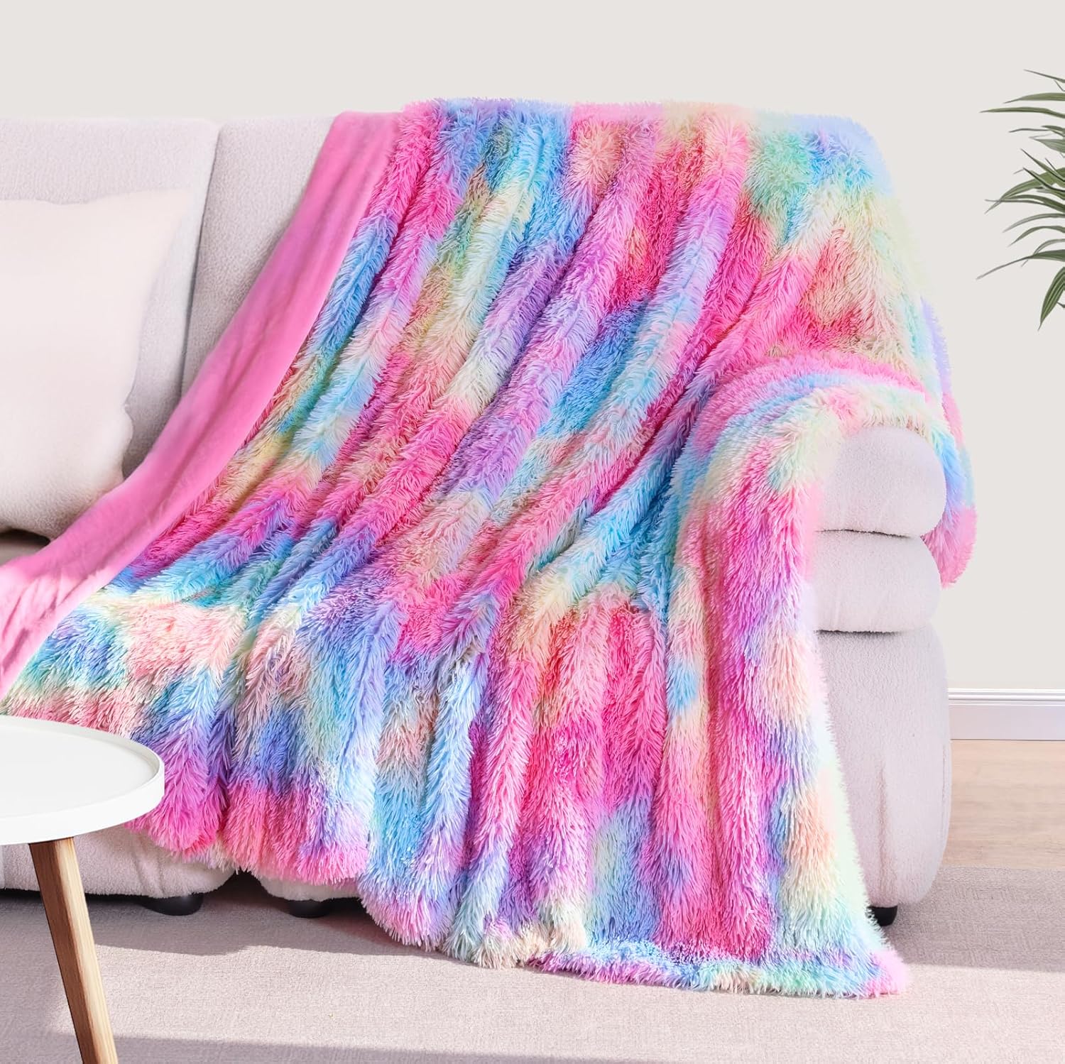 KANKAEU, Cuddly Rainbow Blanket for Unparalleled Cosiness, Soft, Fluffy, Warm, E...