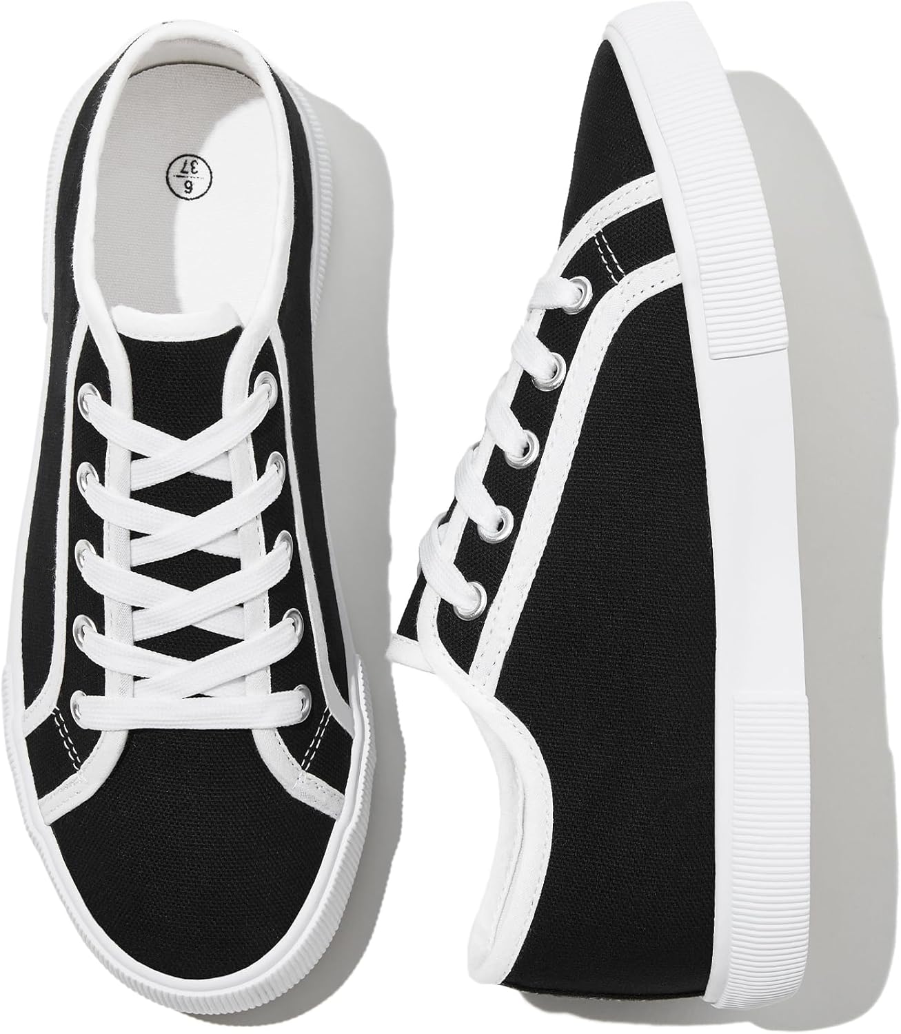 kufeiti Women's Canvas Tennis Shoes Low Top White Black Casual Sneakers for Wome...