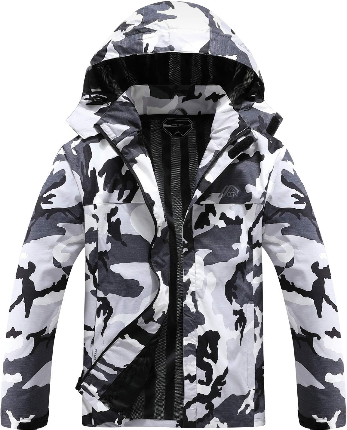 OTU Men's Lightweight Waterproof Hooded Rain Jacket Outdoor Raincoat Shell Jacke...