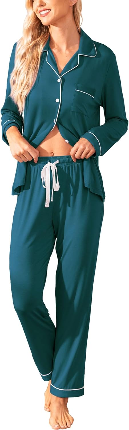 Samring Pajamas Women's Long Sleeve Sleepwear Button Down Pj Sets Soft Loungewea...