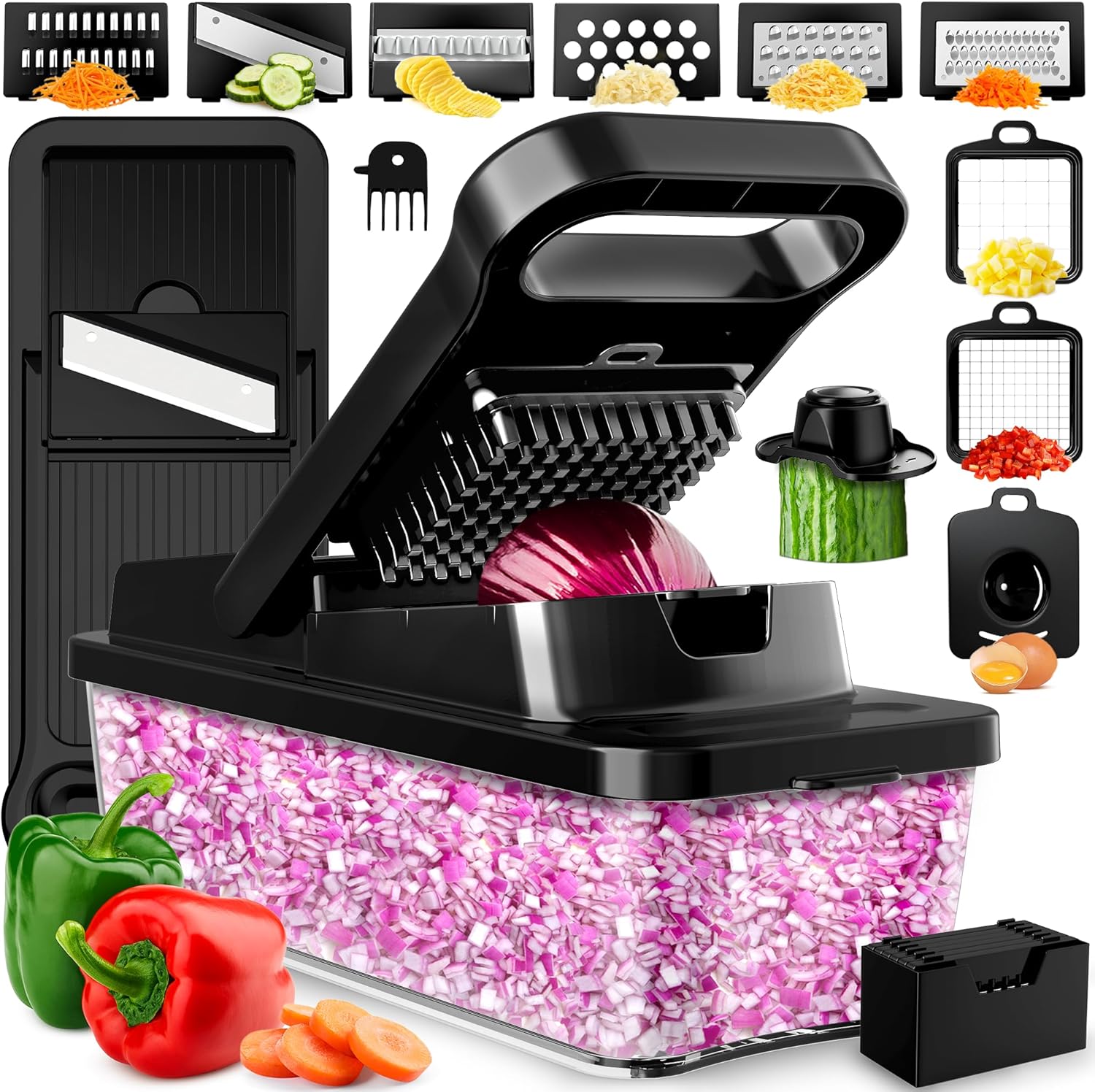 9-in-1 Vegetable Chopper & Cutter with Mandoline Slicer - Manual Food Chopper -...