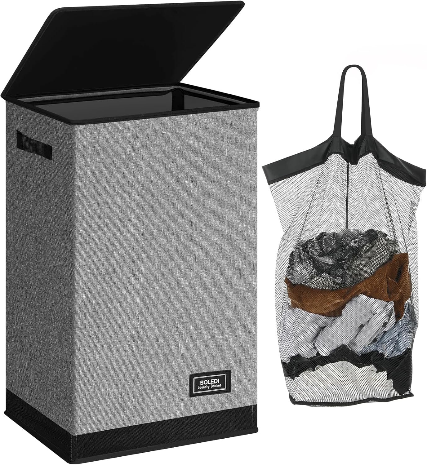 SOLEDI Laundry Basket with Lid Clothes Hamper Collapsible Washing Laundry Basket...