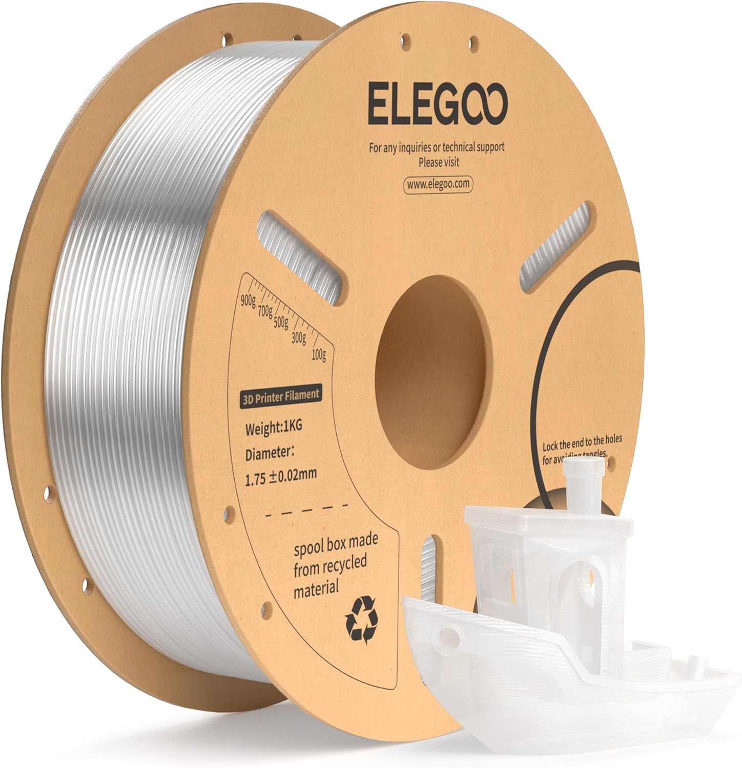 ELEGOO PLA+ Filament 1.75mm Clear 1KG, PLA Plus Tougher and Stronger 3D Printer...