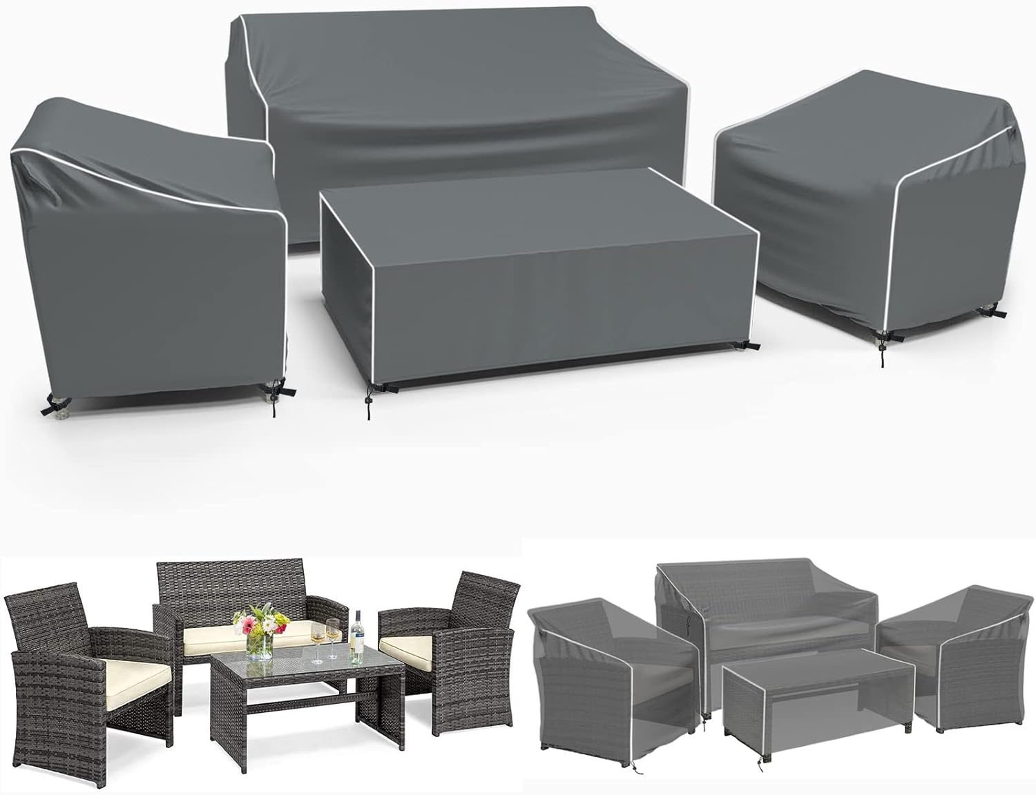 Gasadar Patio Furniture Covers, Outdoor Furniture Cover Waterproof 4-Piece, Pati...