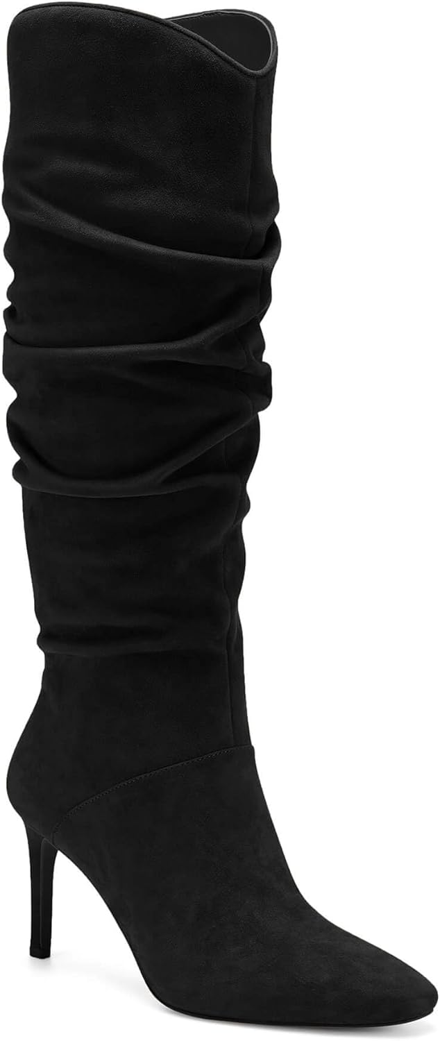 Coutgo Womens Knee High Boots Faux Suede Almond Toe Stiletto High Heel Slouchy S...