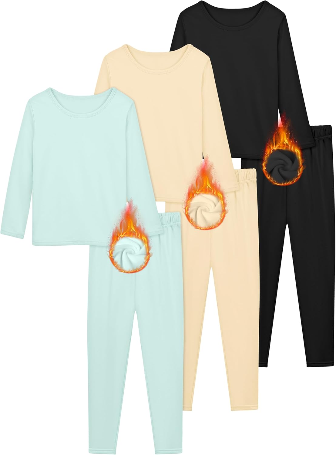 Resinta 3 Girls Thermal Underwear Set Soft Winter Thermal Top and Bottom with Fl...