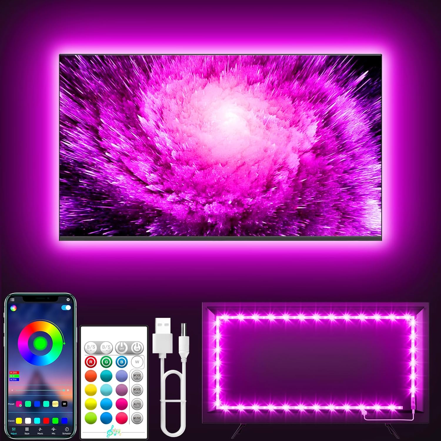 Tyute TV Led Lights, 5M Led Strip Lights for 45-75Inch TV Behind Lighting, RGB T...