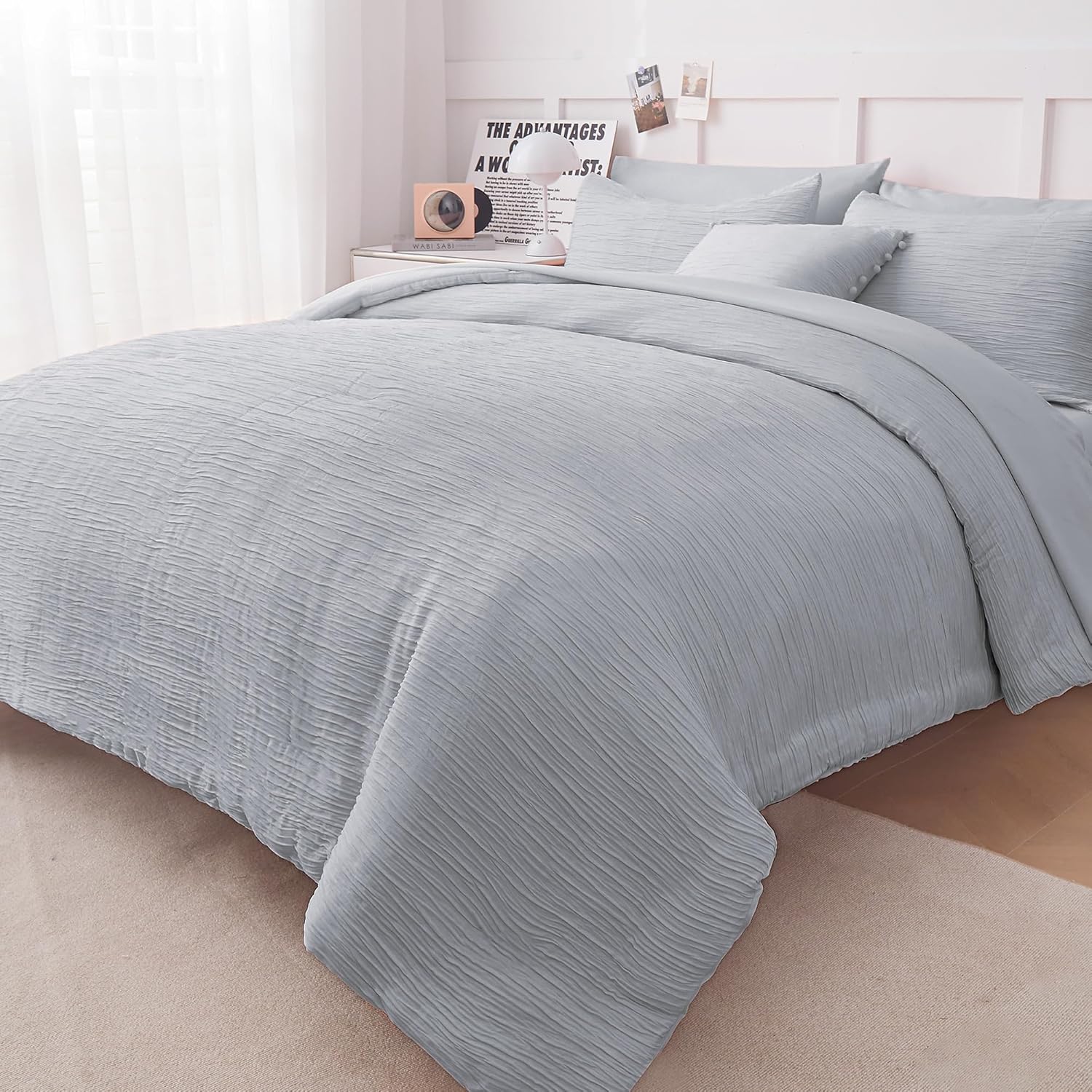 King Size Comforter Set, Luxury Woven Texture 8 Piece Bed in A Bag Bedding Set K...