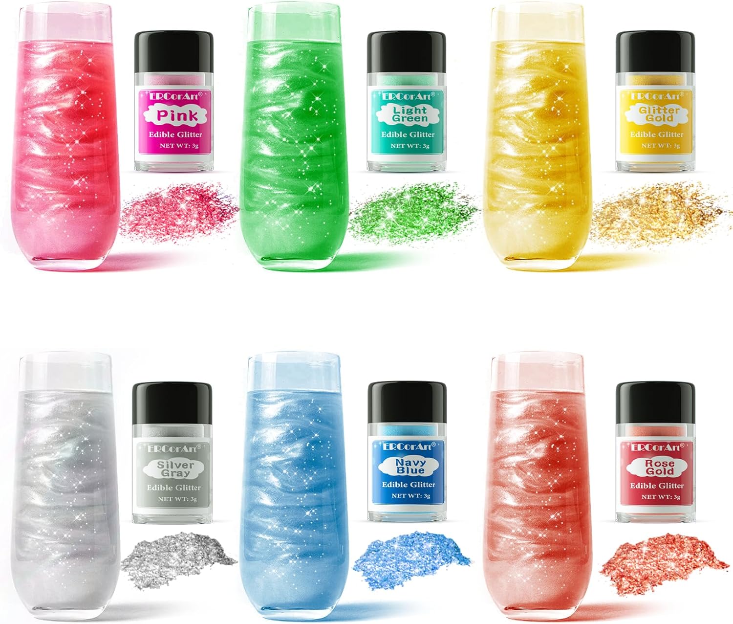 Edible Glitter for Drinks- 6 Colours Edible Glitter with 4 Colours Gel Food Colo...