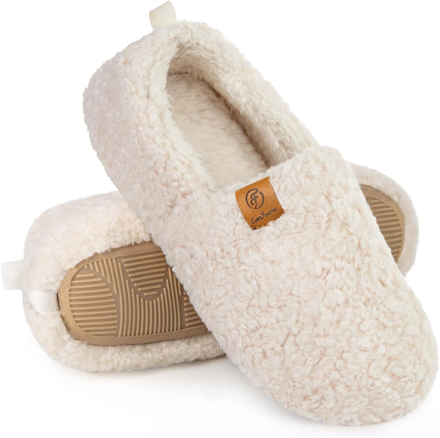 EverFoams Women's Fuzzy Full Slippers Soft Comfy Faux Shearling Memory Foam Indo...
