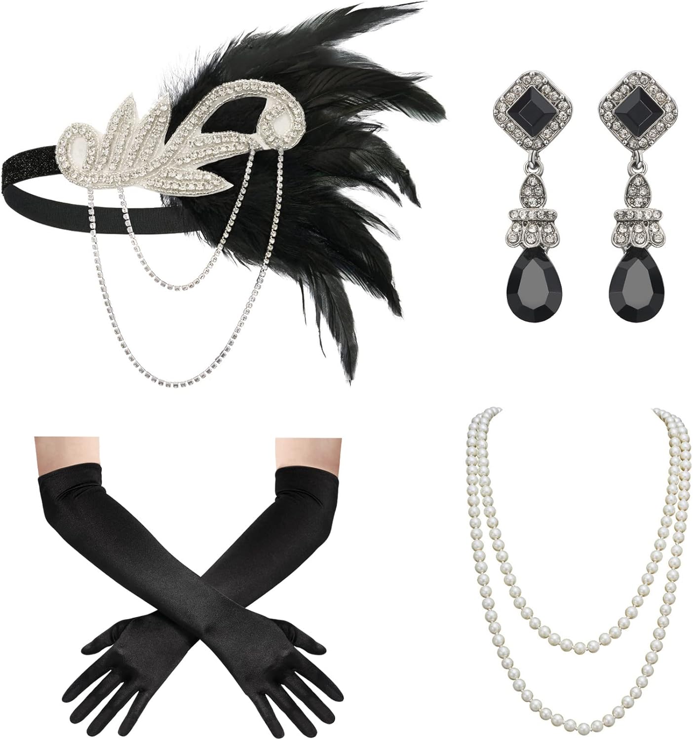 SWEETV 1920s Flapper Accessories Set for Women, Roaring 20s Great Gatsby Headban...