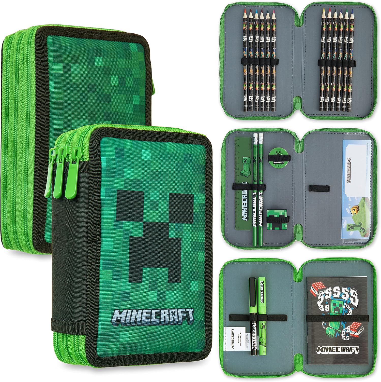 Minecraft Filled Pencil Case for Kids with Multiple Compartments, Stationery Inc...