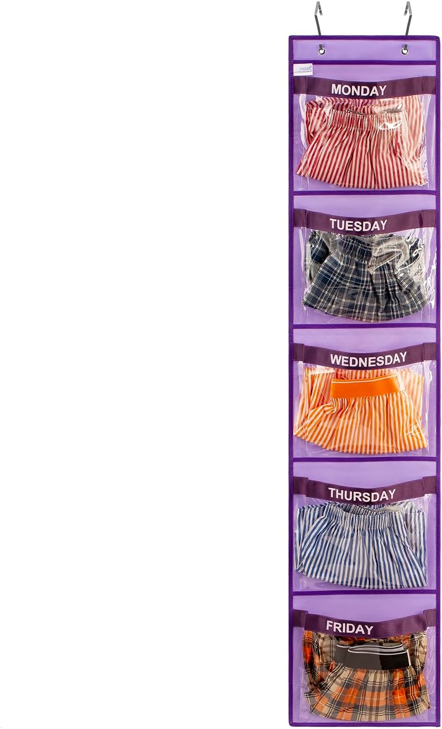 Day of Week Kids Clothes Organizer Weekly Hanging Closet Organizer Monday to Fri...