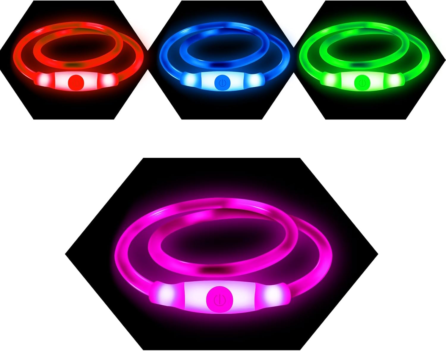 LED Dog Collar,USB Rechargeable Adjustable Cut to Size Ultra Bright Colours Glow...
