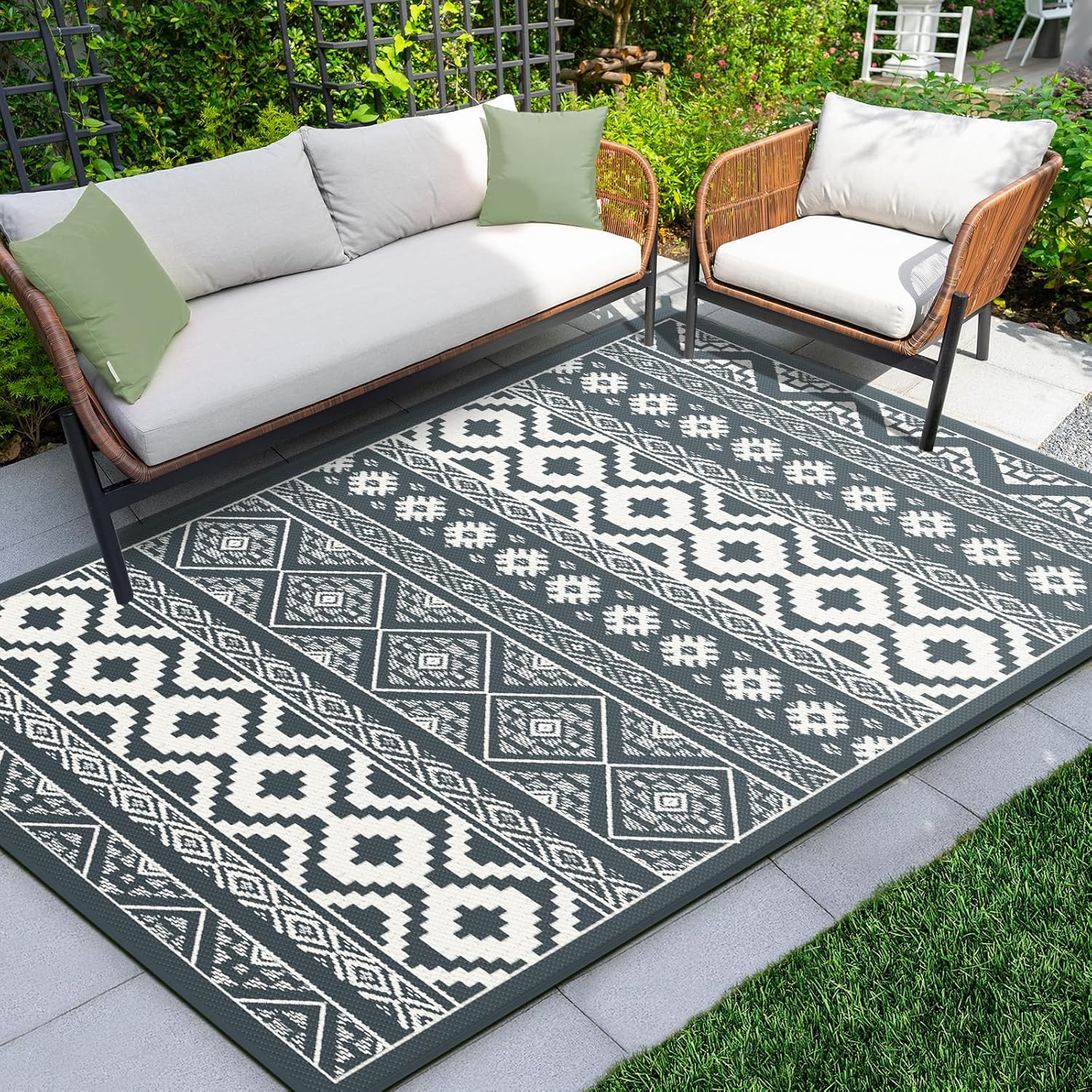 ROMROL Outdoor Rug, 5x8ft Plastic Straw Reversible Mats Rug, Area Rug Decor, Wat...