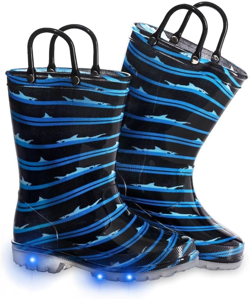 Toddler Kids Rain Boots Boys Girls Light Up Waterproof Boot with Handles 9 Toddl...