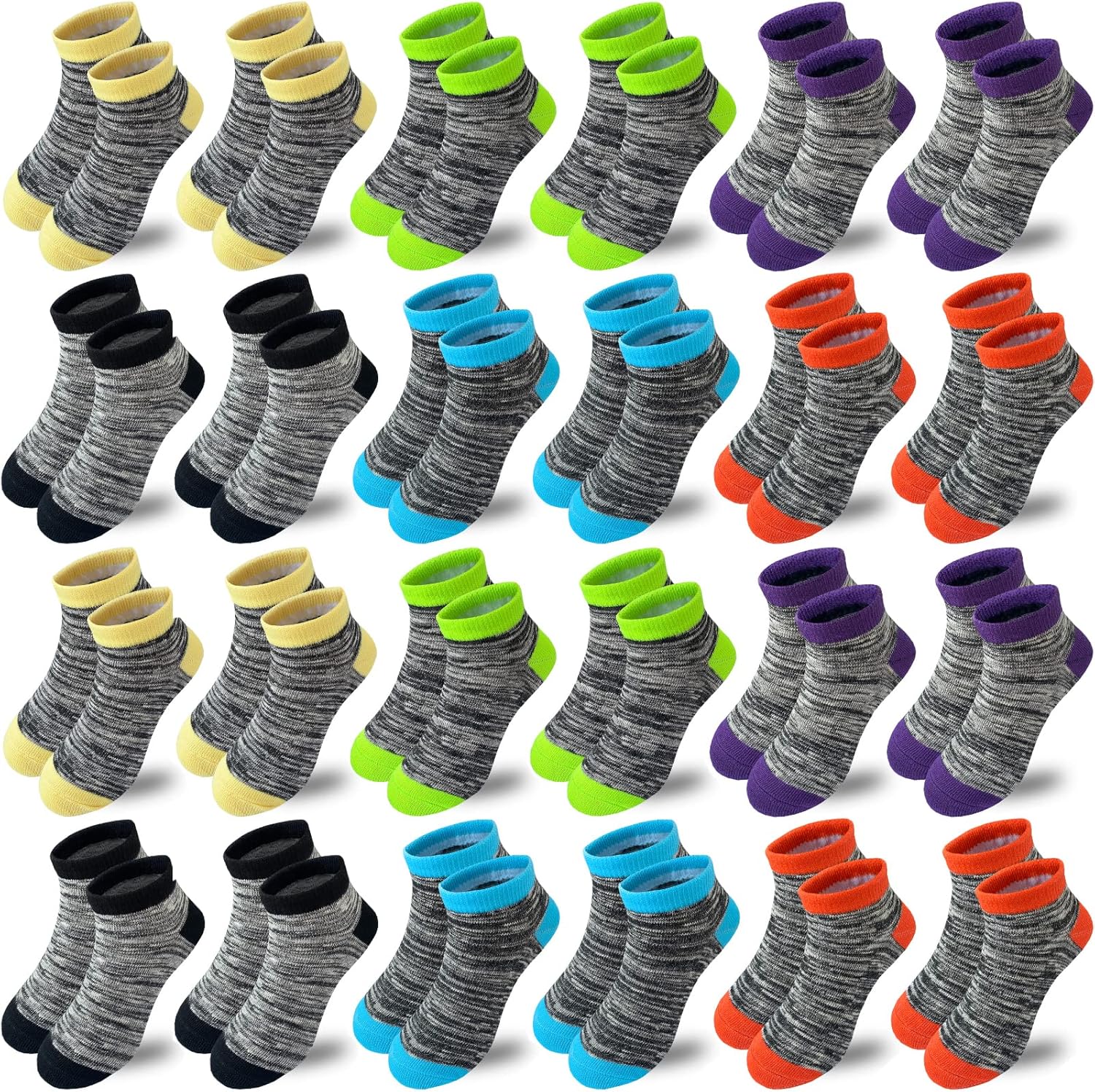 Boy Socks 24 Pairs Half Cushioned Low Cut Socks Ankle Athletic Cotton Socks For...